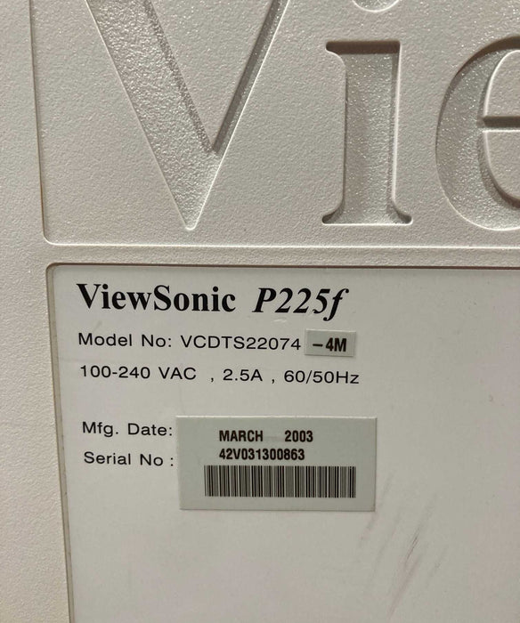 ViewSonic P225F VCDTS22074 FLAT CRT 20" Vintage Professional Color Monitor