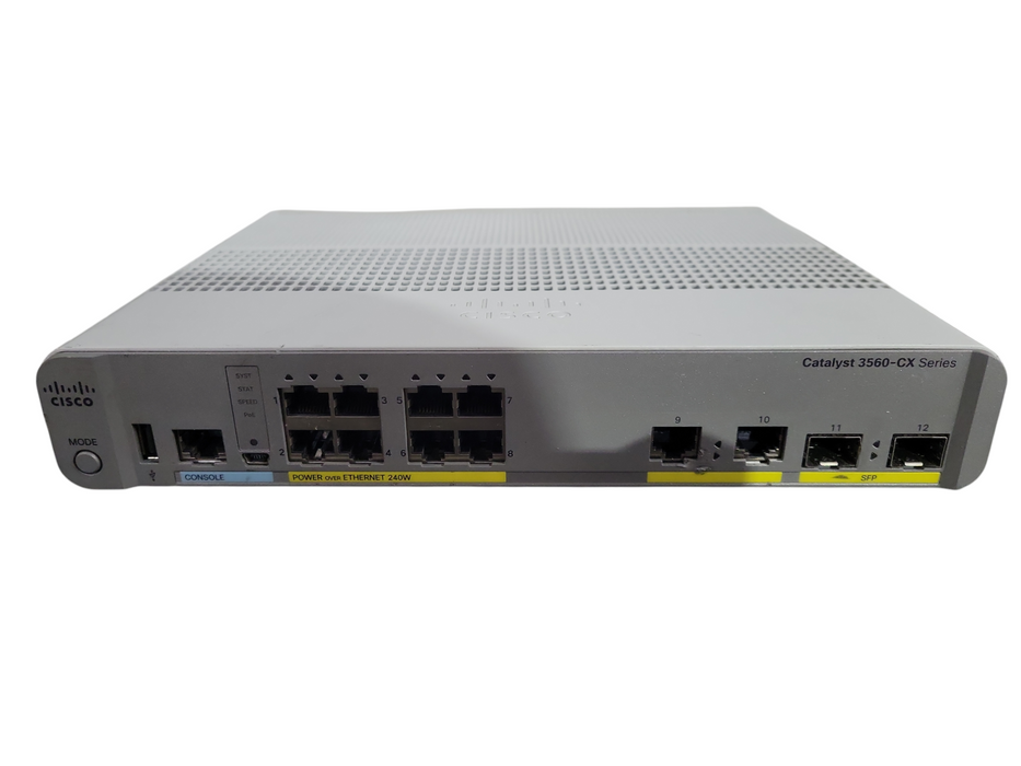 Cisco WS-C3560CX-8PC-S V01, 8-Port Gigabit PoE+ 240W Silent Switch, 2x SFP !