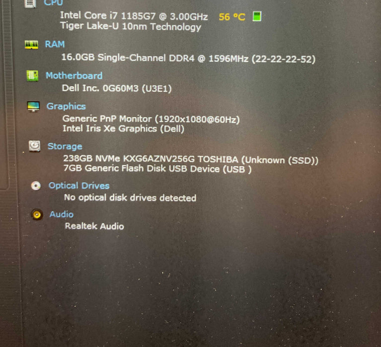 Dell Latitude 5520 TOUCH Core i7-1185G7@3GHz 16GB RAM 256GB SSD READ  Lap200