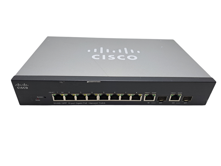 Cisco SG300-10PP-K9 V01 | 10-Port Gigabit PoE+ Managed Switch )