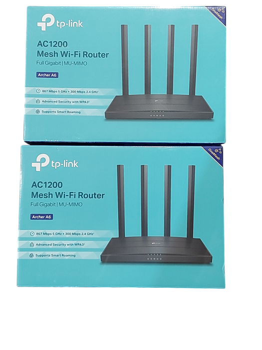 Lot 2x -TP-LINK Archer A6 AC1200 Mesh Wi-Fi Router- Full Gb - MU-MIMO Q