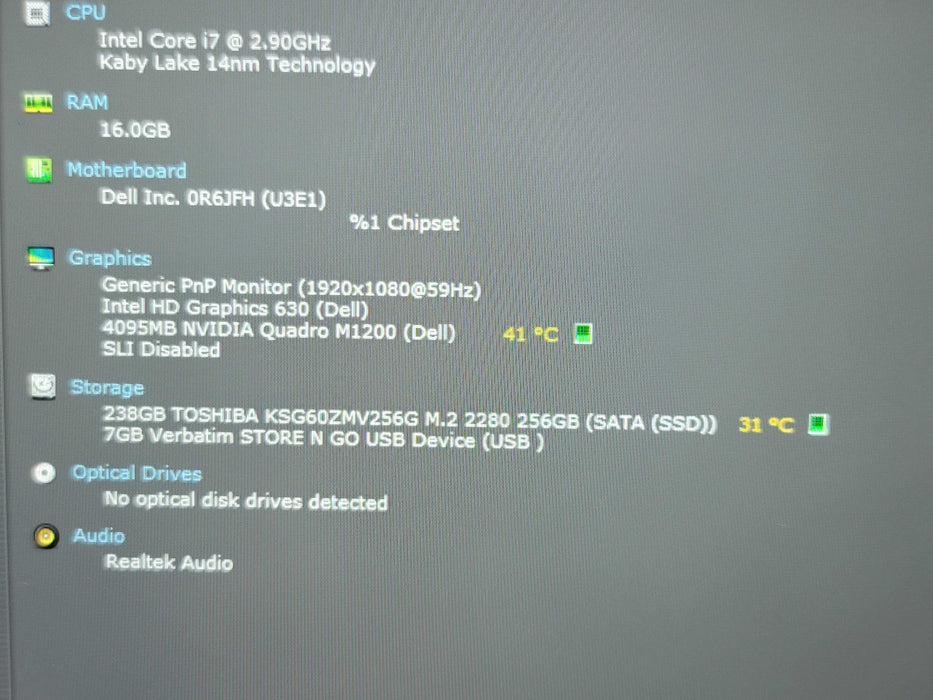 Dell Precision 5520 i7-7820HQ 16GB RAM Quadro M1200 256GB SSD β Lap200