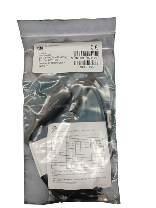 Jabra GN1200 CC 2m Coiled QD to Mod Plug Headset Smart Cable 88011-99 Q