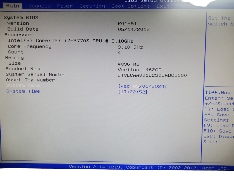 Acer Veriton L4620G intel i7-3770S 4GB USFF (No Stand) Q