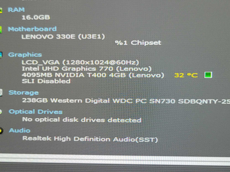 Lenovo ThinkStation P360 Tiny i5-12500T 16GB RAM 256GB NVMe, T400 4GB GPU _