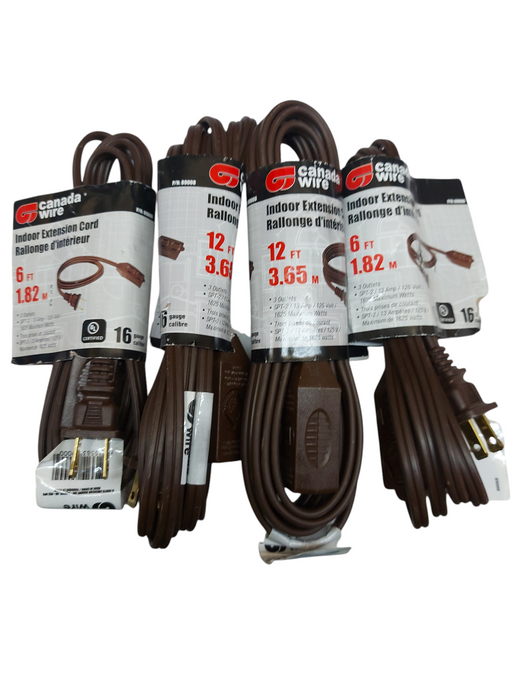 LOT 4x Indoor Extension Cord - 3 Outlet - 2x 12ft & 2x 6ft 16 Gauge