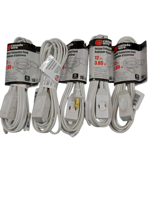 LOT 5x Indoor Extension Cord - 3 Outlet - 12 ft - 16 Gauge P/N 89010