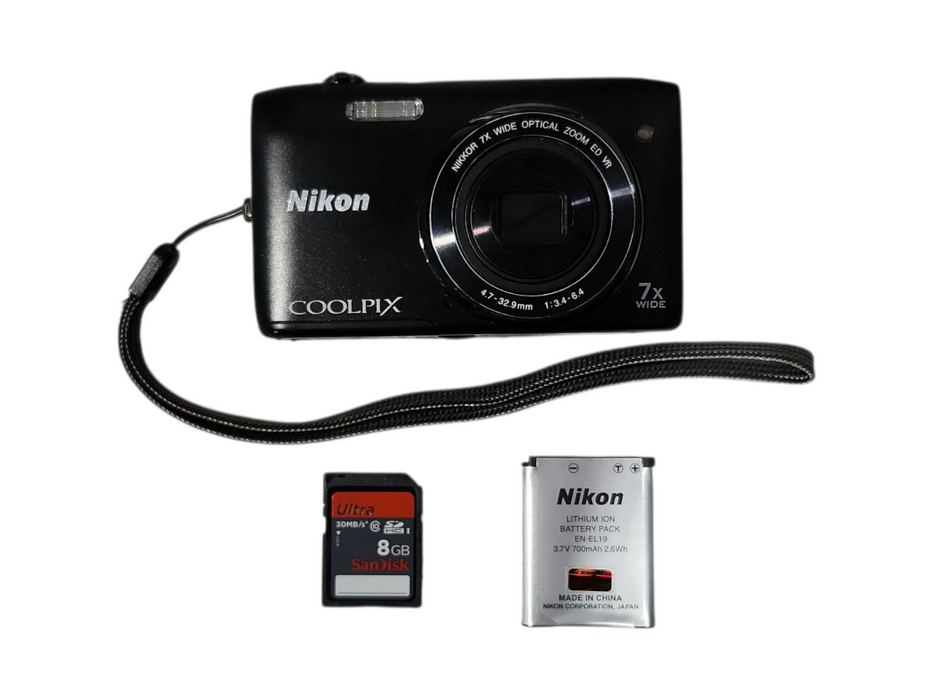 Nikon COOLPIX S3500 20.1MP Digital Camera w/ Battery & 8GB SD Card