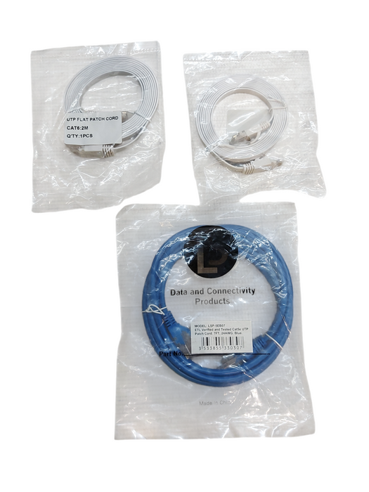 Lot 3x - UTP Flat Patch Cord Cat6 2m white - LSP-5EB07 CAT5E UTP cord 7ft