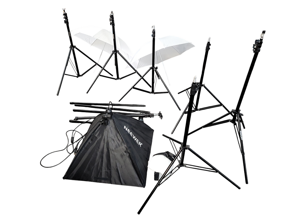 Neewer tridpod sets with 2x white umbrella 1x umbrella light READ $
