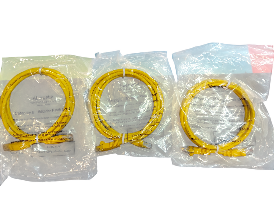 LOT 3x - 5FT Yellow CAT6 Network Ethernet Cable RJ45