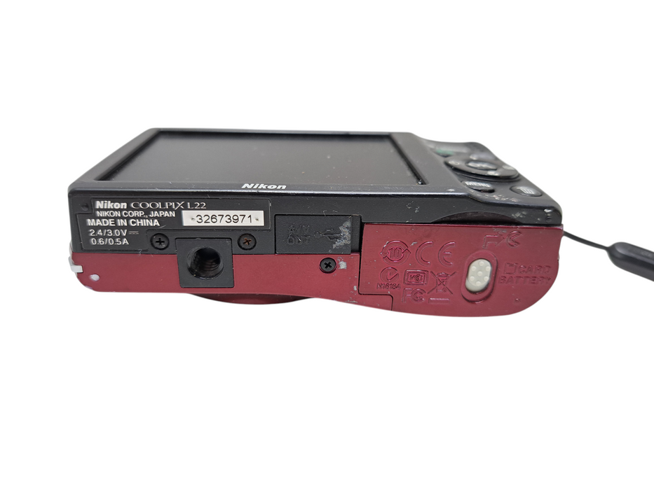 Nikon COOLPIX L22 12.0MP Compact Digital Camera Red 3.6x Zoom *READ* )