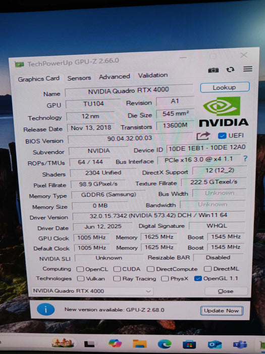 Nvidia Quadro RTX 4000 8GB GDDR6 Professional Graphics Card 3X DP USB-C GPU