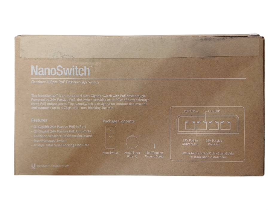 *NEW SEALED* Ubiquiti NanoSwitch N-SW Outdoor 4-Port PoE Passthrough Switch Q