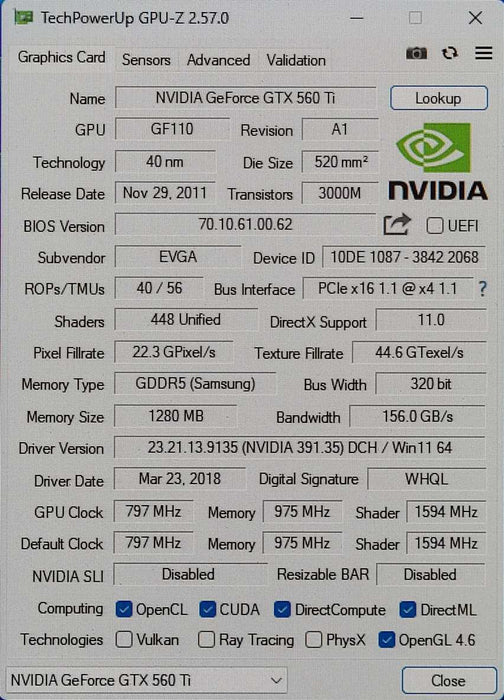 EVGA NVIDIA GeForce GTX 560 Ti (012-P3-2068-KR) 1GB GDDR5 Graphic Card