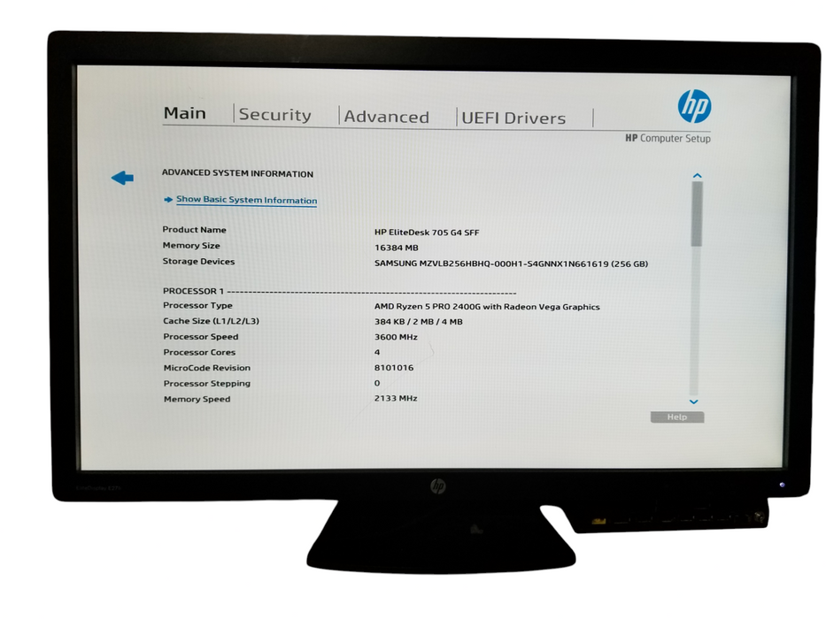 HP EliteDesk 705 G4 SFF, Ryzen 5 PRO 2400G, 16GB DDR4, 256GB NVMe Q