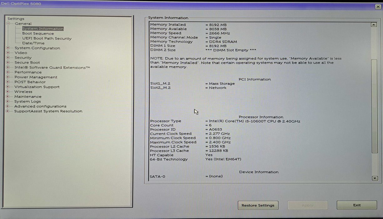 Dell OptiPlex 5080 Micro | i5-10600T @2.40GHz, 8GB DDR4, 256GB NVMe, Wi-Fi )