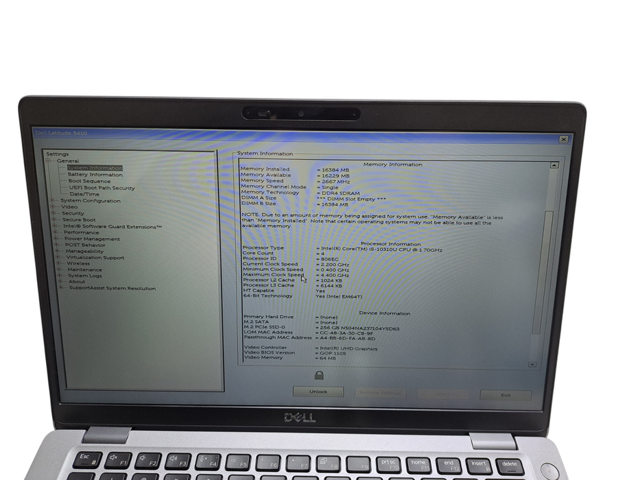 Dell Latitude 5410 | i5-10310U @1.70GHz, 16GB DDR4, 256GB NVMe *READ* ) Lap200