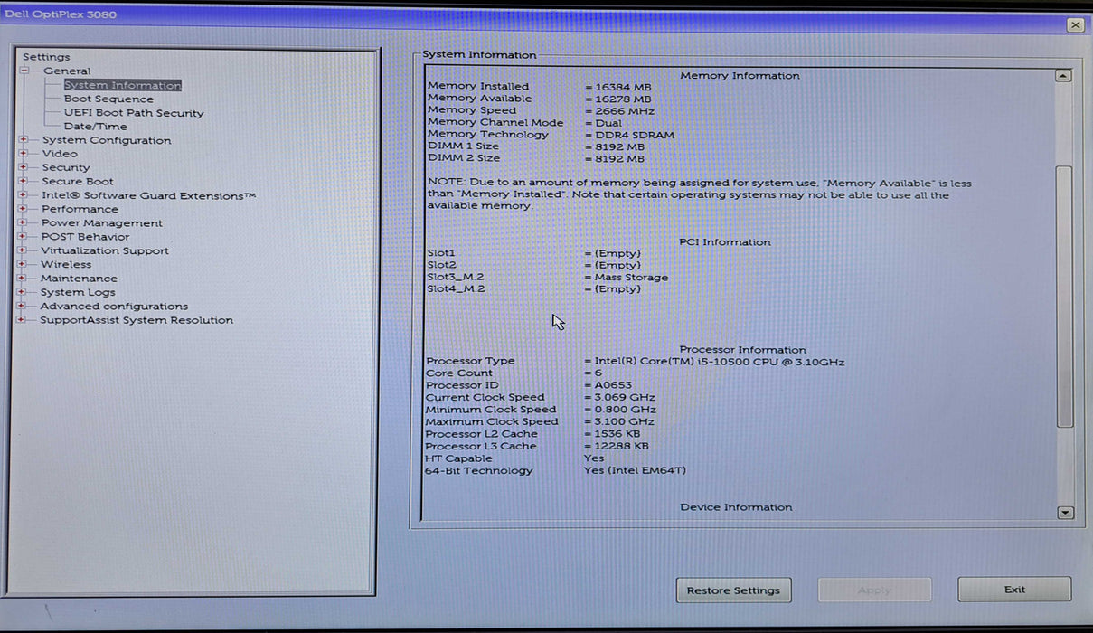 Dell OptiPlex 3080 SFF Core i5-10500 @3.10GHz, 16GB DDR4, 256GB NVMe
