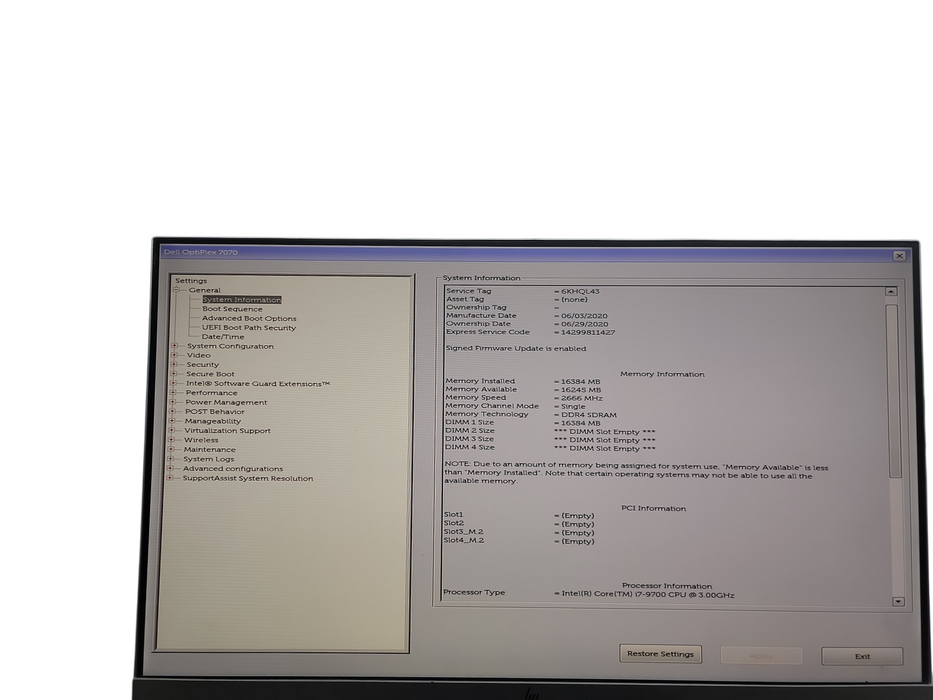 Dell OptiPlex 7070 SFF i7 - 9700 @ 3.00GHz 16GB DDR4 Ram NO HDD Qθ
