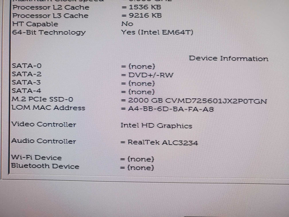 Dell OptiPlex 7070 SFF Intel i5-9500 CPU 3.0GHz 16GB RAM 2TB INTEL PCIE SSD