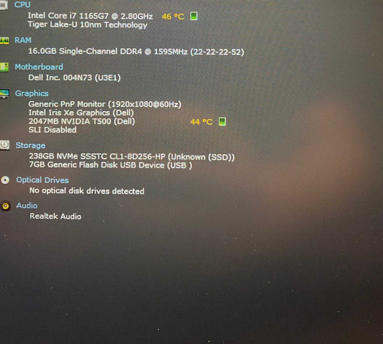 Dell Precision 3560 i7-1165G7 NVIDIA T500 2GB GPU 16GB RAM 256GB SSD READ  Lap200