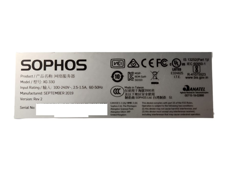 Sophos XG 330 Rev 2 Security Appliance, READ