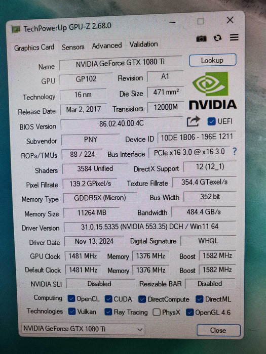 PNY Nvidia GeForce GTX 1080 Ti 11GB Graphics Card GPU
