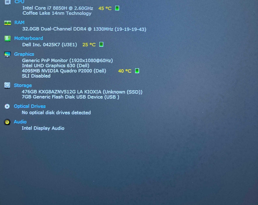 Dell Precision 7530 i7-8850H@2.6GHz QUADRO P2000 4GB GPU 32GB RAM 512GB SSD  Lap200