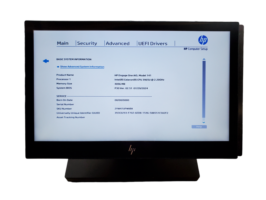 HP Engage One AiO, Model 141 | Celeron 3965U | 4GB RAM | 256GB SSD