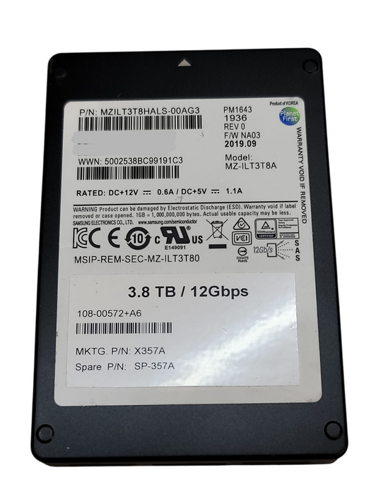 3.8TB SAS 2.5" 15mm 12Gb/s Samsung PM1643 Enterprise SSD - MZ-ILT3T8A Q+