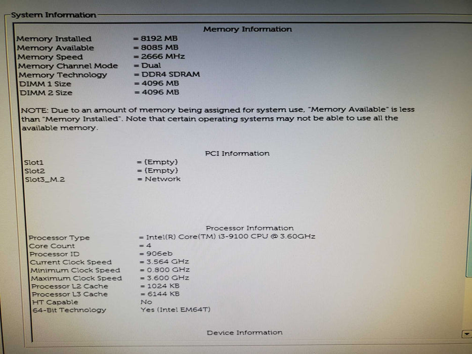 Dell Vostro 3470 SFF Core i3-9100, 8GB RAM no HDD