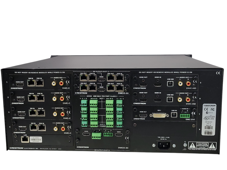 Crestron DM-MD8X8 8x8 Media Switcher 4x DMC-C, 1x DMCO-55, 2x DMC-HD, READ _