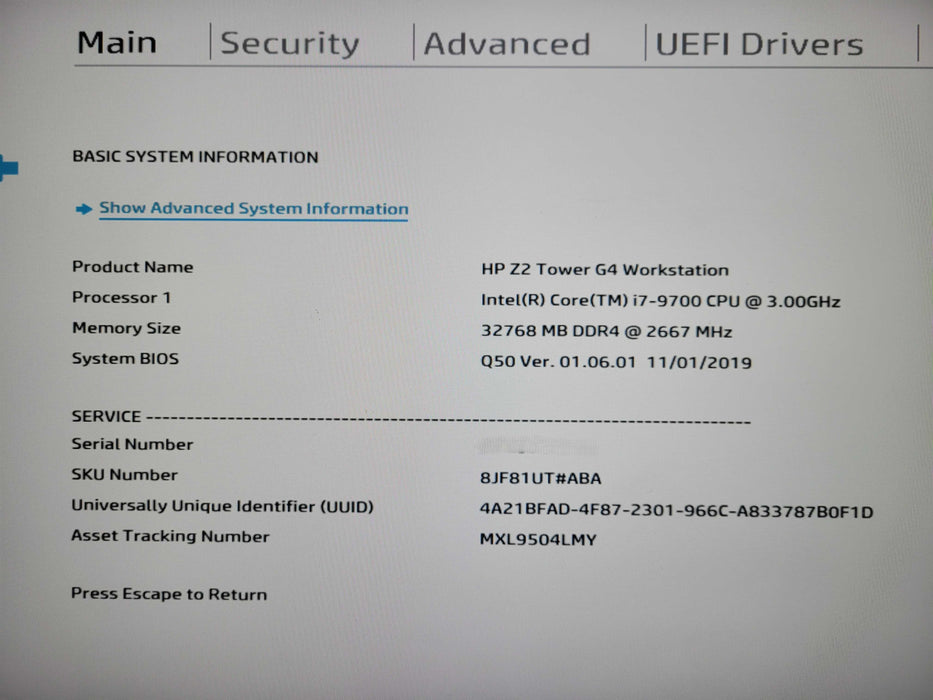 HP Z2 Tower G4 Workstation Core i7-9700 3.0GHz 32GB 256GB NVMe !