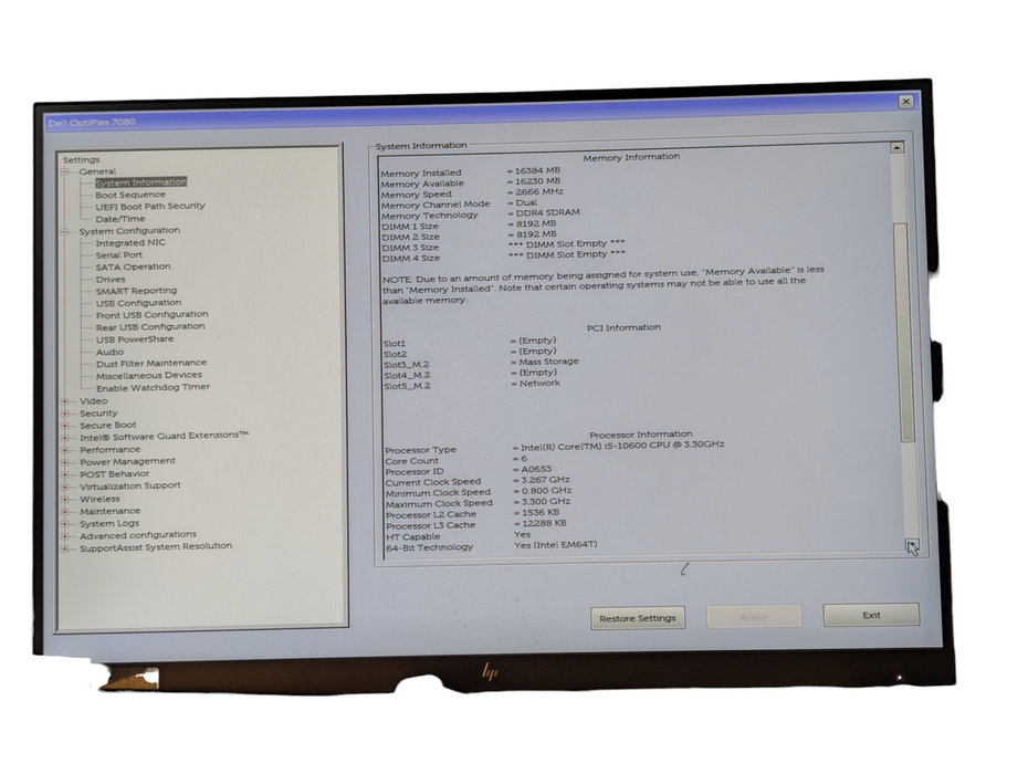 DELL OptiPlex 7080 SFF Intel Core i5-10500T 16GB RAM 256GB NVMe  -
