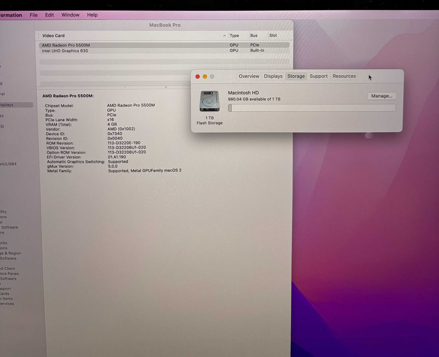Apple MacBook Pro 16" 2019 i9-9880H Radeon PRO 5500M 4GB GPU 16GB 1TB READ