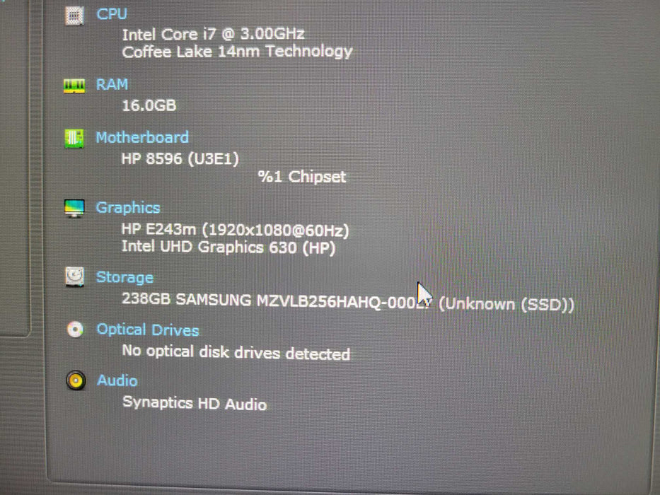 HP ProDesk 600 G5 MT, Core i7-9700 3.00GHz, 16GB DDR4, 256GB Nvme _