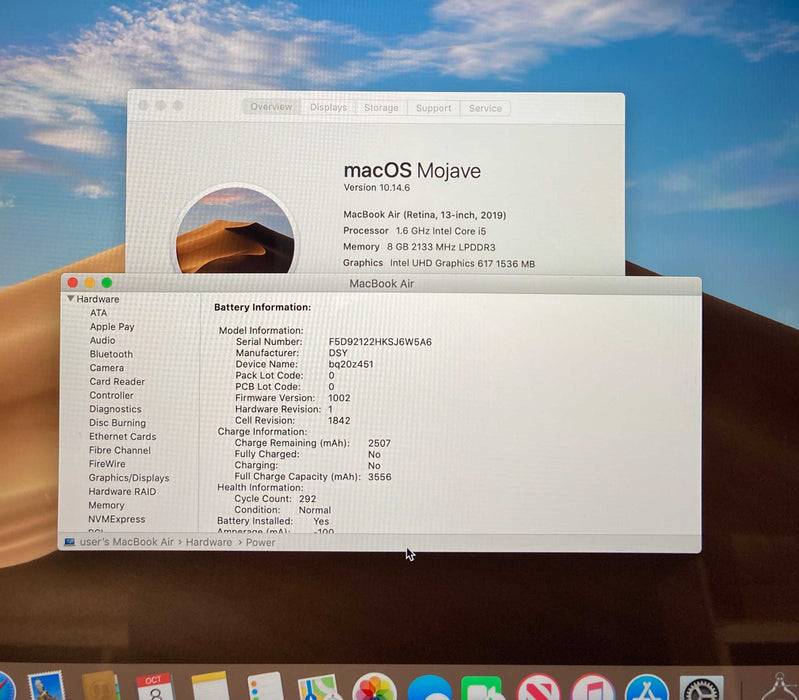 Apple MacBook Air 13" 2019 i5-8210Y 8GB RAM 128GB SSD No Power Adapter