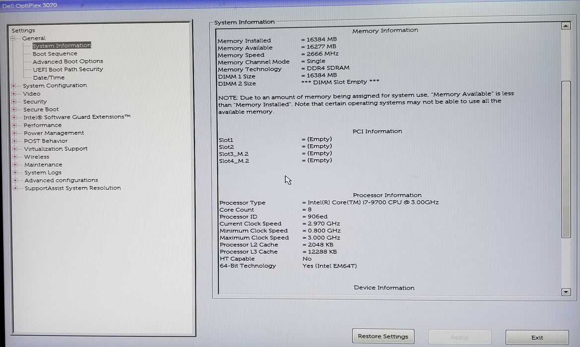 Dell OptiPlex 3070 SFF Intel i7-9700 CPU 3.00GHz 16GB RAM No HDD Q