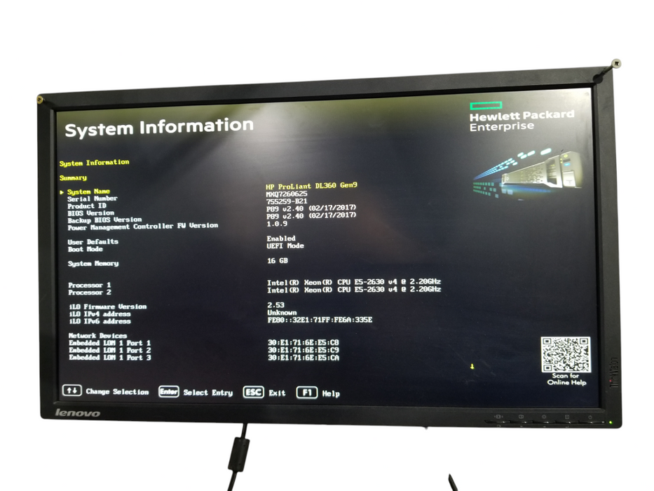 HP ProLiant DL360 GEN9 2x Xeon E5-2630v4 16GB DDR4 iLO4 No Raid 2x500W