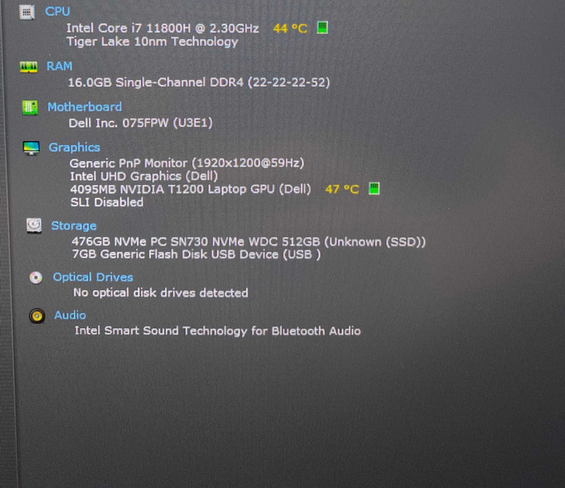 Dell Precision 5560 i7-11800H QUADRO T1200 4GB GPU 16GB RAM 256GB SSD READ!  Lap200