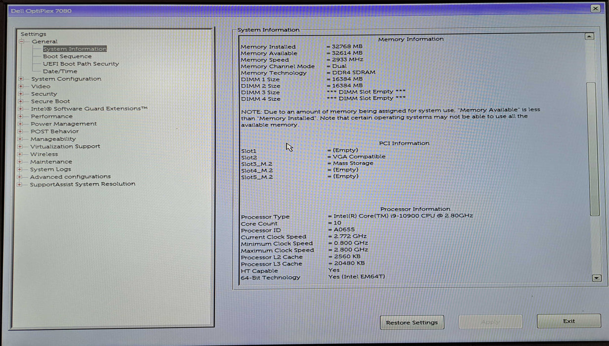 Dell OptiPlex 7080 | Core i9-10900 @2.80GHz, 32GB DDR4, 256GB NVMe + 4TB HDD )