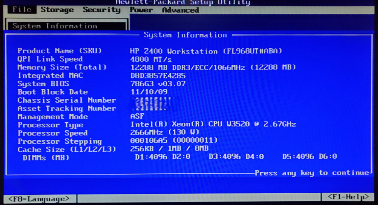 HP Z400 Workstation Xeon W3520 12GB DDR3 FX1800 - No HDD Q