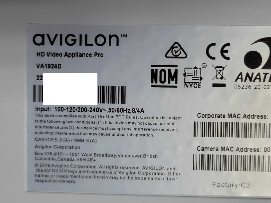Avigilon HD Video Appliance Pro VA1924D, No HDD/SSD, 1x PSU, READ _