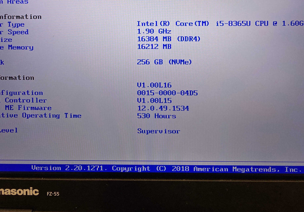 Panasonic ToughBook FZ-55 Core i5-8365U 16GB RAM 256GB SSD 530Hrs. READ!  Lap200