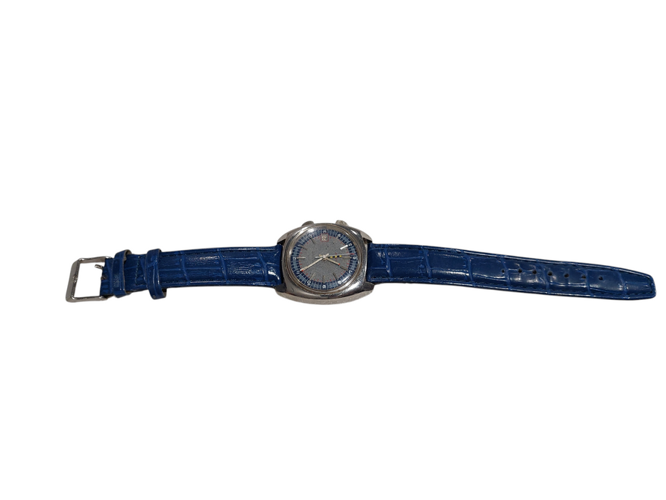 SANDOZ Swiss Made 17 Jewels Watch 1763Z-98-2 Blue Leather Wristband =