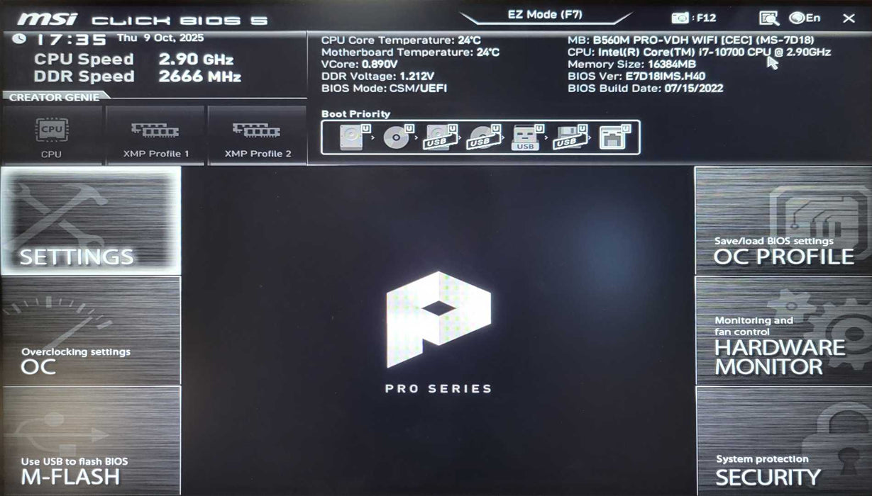 Custom/MSI Desktop PC, Core I7-10700 2.90GHz, 16Gb DDR4, 256GB NVME, 450W _