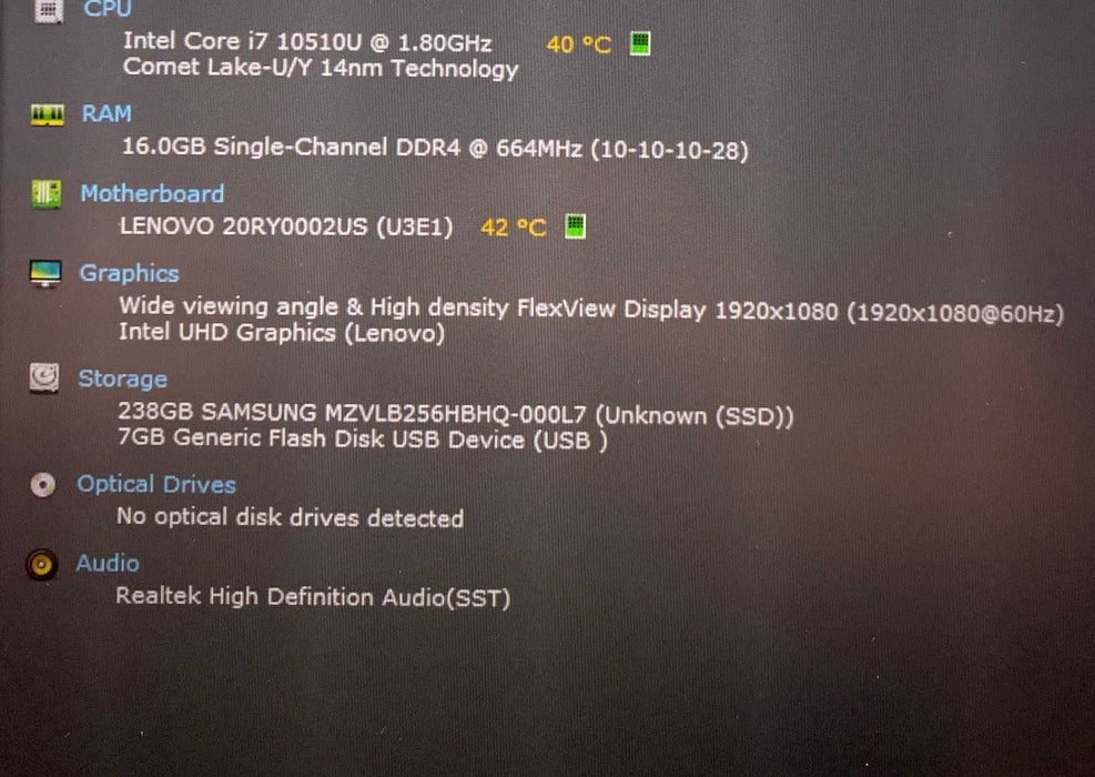 Lenovo ThinkPad  T490 TOUCH Core i7-10510U@1.80GHz 16GB RAM 256GB SSD  Lap200