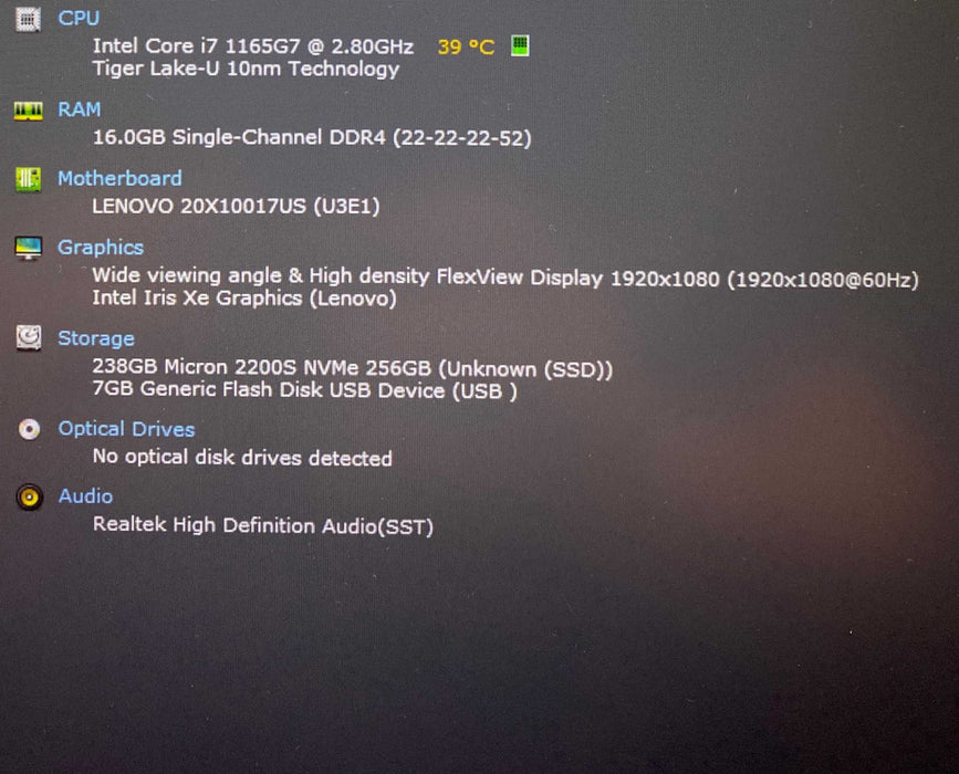 Lenovo ThinkPad L14 Gen 2 Core i7-1165G7@2.80GHz 16GB RAM 256GB SSD READ  Lap200