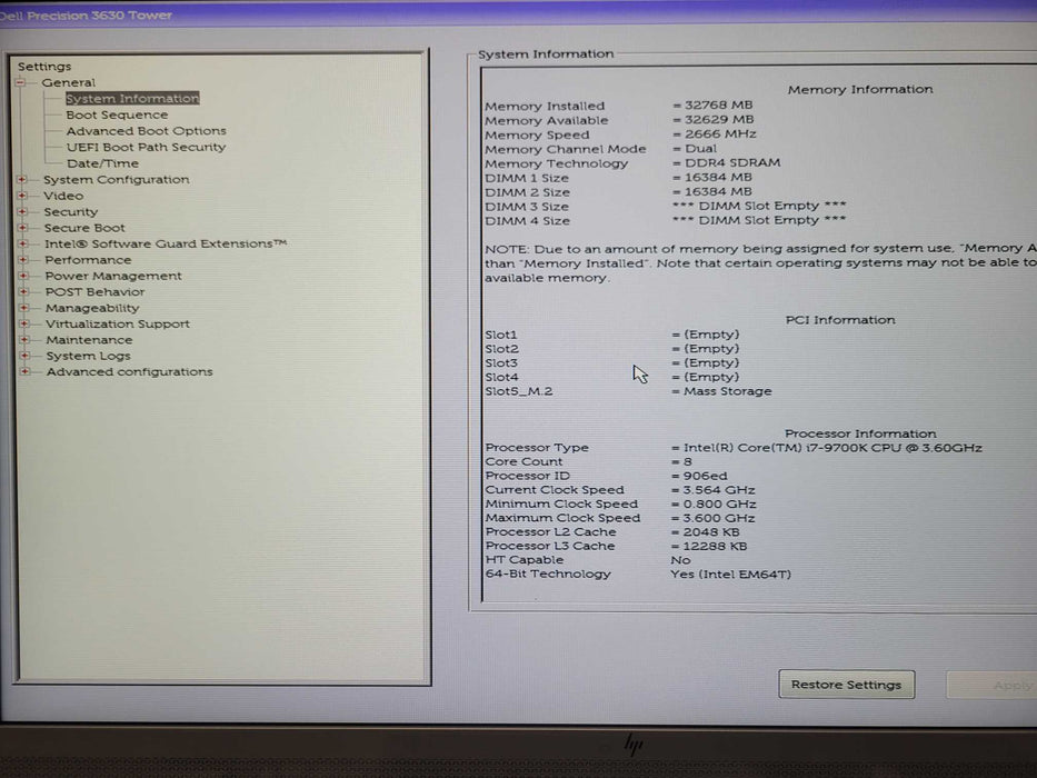 Dell Precision 3630 Core i7-9700K 3.60GHz 32GB DDR4 256GB M.2 SSD, READ _